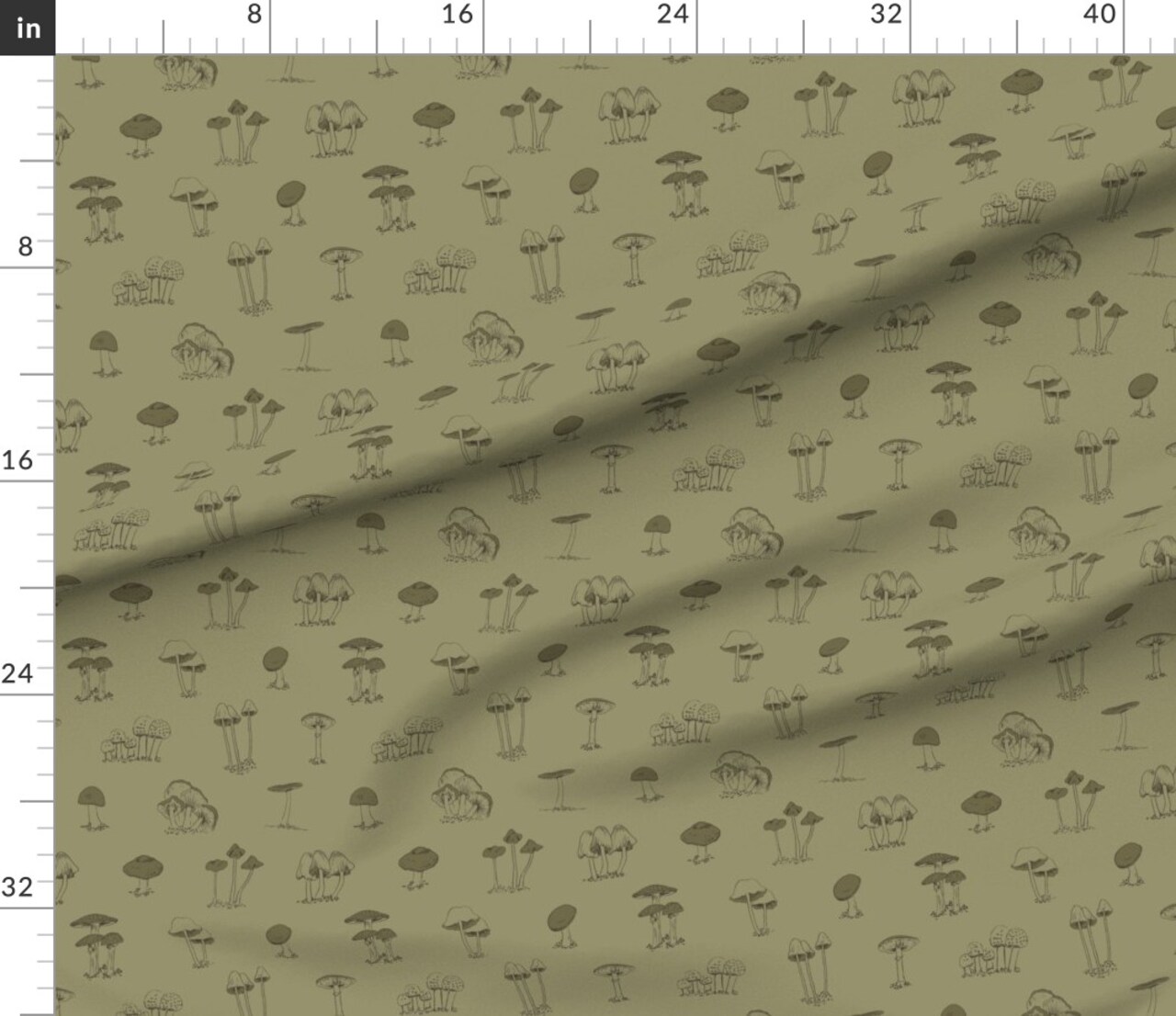 Cute Green Mushrooms Forest Olive Woodland Boys Botanical Cottagecore Nature Custom Printed Fabric by Spoonflower Various Fabrics by the Yard or Fat Quarter